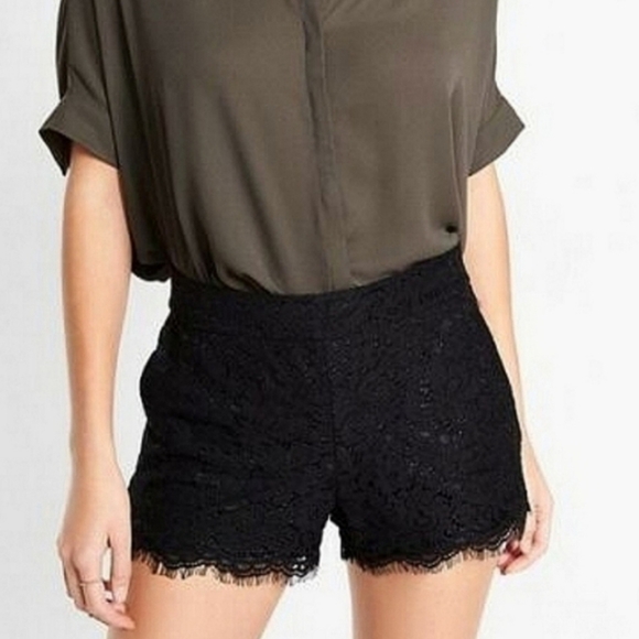 Express Black Lace Mid Rise Y2K Style Shorts - Picture 1 of 9